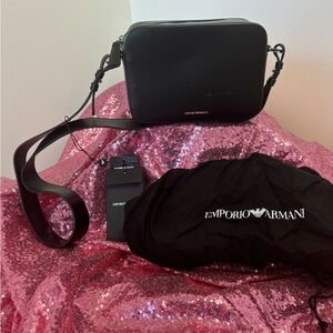 Armani Black Leather Crossbody Bag